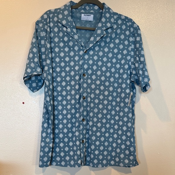 Old Navy Other - Old Navy Men's Short Sleeve Button Up Shirt Blue Geometric Print Size Medium
